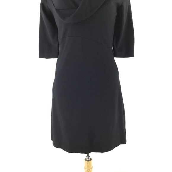 Nature vs Future Ponte Dress sz M Black Stretch Asymmetrical Shawl Neck Artsy US - Picture 3 of 11